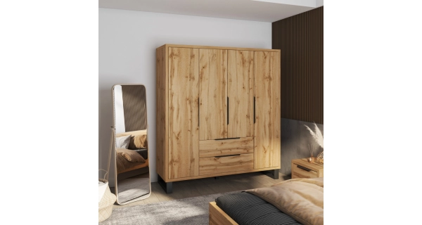 SIGUNI čtyřdveřová skříň, dub wotan