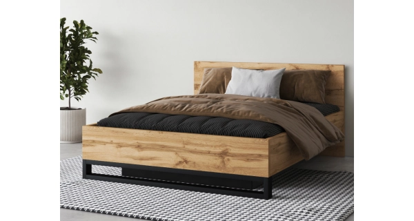 SIGUNI postel 140x200 cm s úložným prostorem, dub wotan