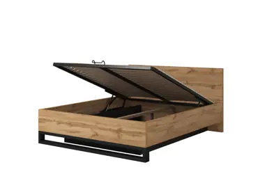 SIGUNI postel 160x200 cm s roštem a úložným prostorem, dub wotan