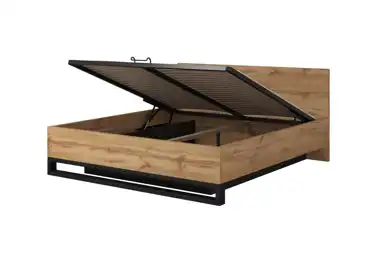 SIGUNI postel 180x200 cm s roštem a úložným prostorem, dub wotan