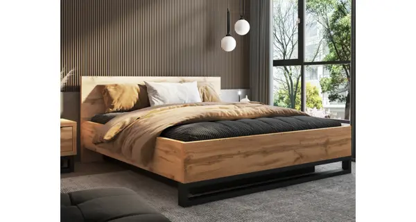 SIGUNI postel 180x200 cm s roštem a úložným prostorem, dub wotan