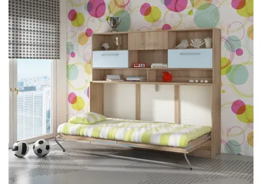 Sklápěcí postel s nástavcem CEDUNA, dub sonoma/nebeská/modrá