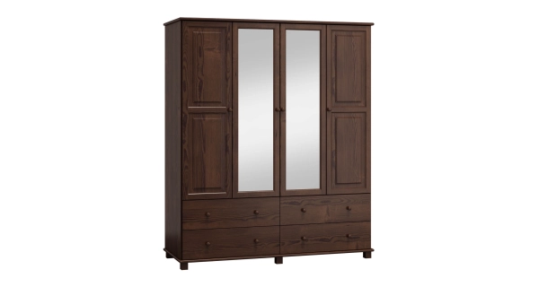 Skříň 4D BHAGIRA 4, šíře 160 cm, masiv borovice, moření: ořech