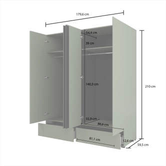 Skříň BONIFACIO 4D2S, zelená/černá