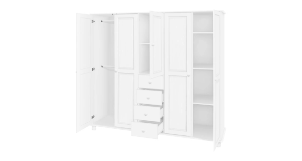 Skříň BRIGGS 5D4S, masiv borovice, bílý lak