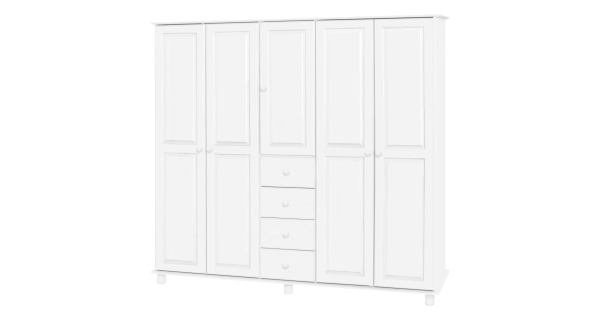 Skříň BRIGGS 5D4S, masiv borovice, bílý lak