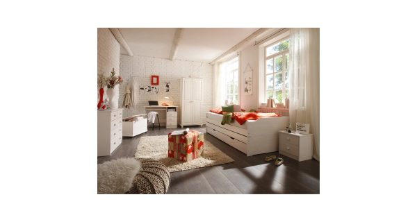 Skříň dvoudvéřová LONKA, masiv borovice/bílý lak