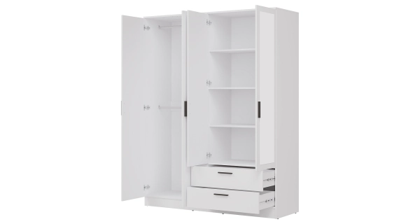 Skříň ECCE 4D2S se zrcadlem, bílý mat