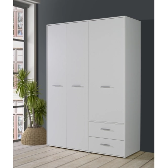 Skříň FERRIAS se 2 šuplíky, šatní tyčí a policemi, bílá, 5 let záruka