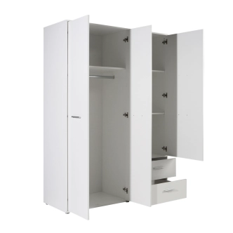 Skříň FERRIAS se 2 šuplíky, šatní tyčí a policemi, bílá, 5 let záruka