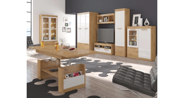 Skříň GATTON 1D2S, dub artisan/bílý lesk, 5 let záruka