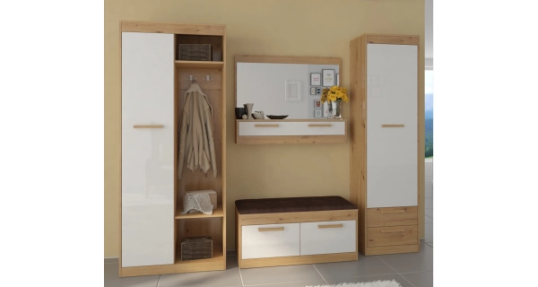 Skříň GATTON 1D2S, dub artisan/bílý lesk, 5 let záruka