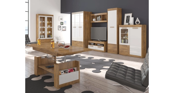 Skříň GATTON 1D2S, dub burgundský/bílý lesk