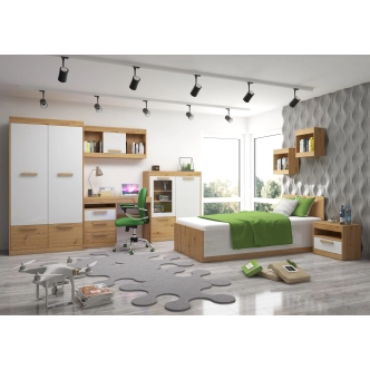 Skříň GATTON 4D, dub artisan/bílý lesk, 5 let záruka