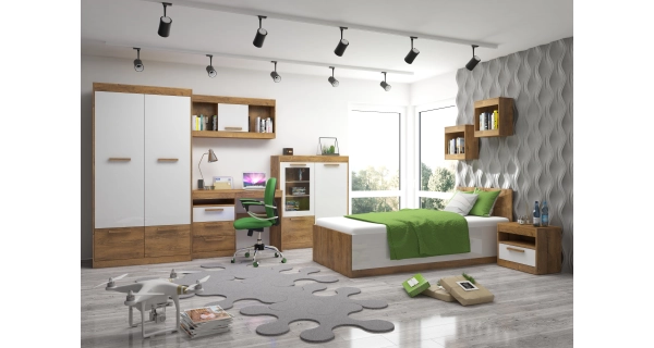 Skříň GATTON 4D, dub burgundský/bílý lesk, 5 let záruka