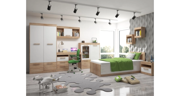 Skříň GATTON 4D, dub sonoma/bílý lesk, 5 let záruka