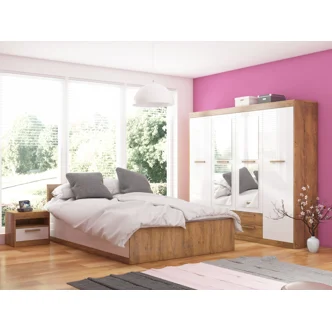 Skříň GATTON 4D4S, dub burgundský/bílý lesk, 5 let záruka