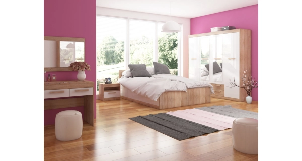 Skříň GATTON 4D4S, dub sonoma/bílý lesk, 5 let záruka