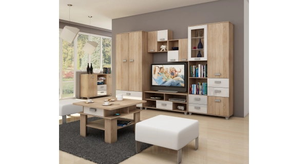 Skříň KEATING, dub sonoma/bílý lesk, 5 let záruka