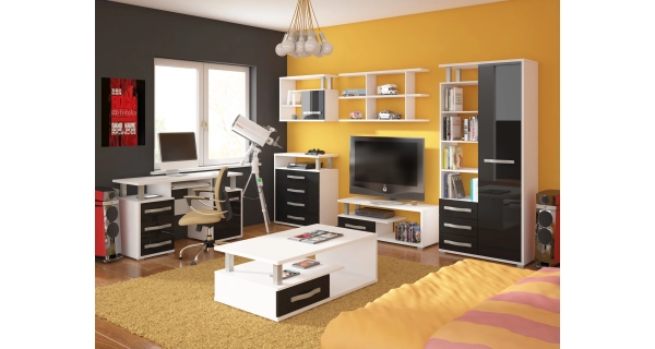 Skříň LEHUA 1D3S, bílá/černý lesk, 5 let záruka