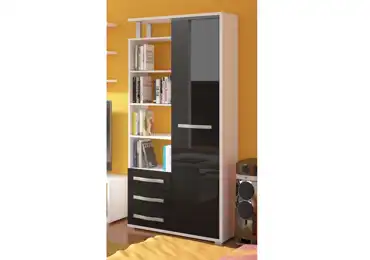 Skříň LEHUA 1D3S, bílá/černý lesk