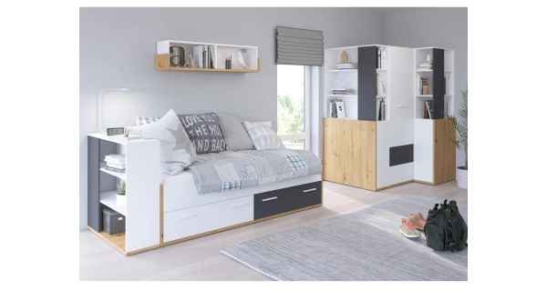 Skříň LEPON 155, dub artisan/bílá/grafit, 5 let záruka