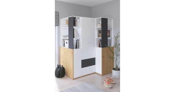 Skříň LEPON 155, dub artisan/bílá/grafit, 5 let záruka