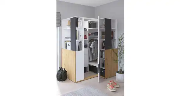 Skříň LEPON 155, dub artisan/bílá/grafit