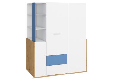 Skříň LEPON 155, dub artisan/bílá/modrá