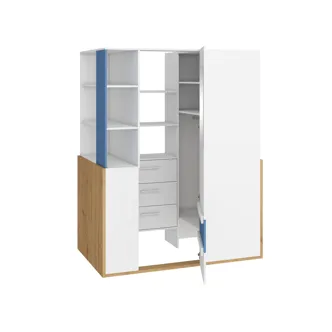 Skříň LEPON 155, dub artisan/bílá/modrá