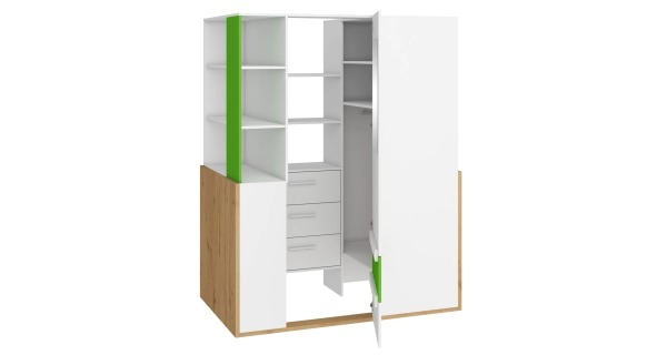 Skříň LEPON 155, dub artisan/bílá/zelená, 5 let záruka