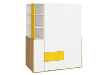 Skříň LEPON 155, dub artisan/bílá/žlutá