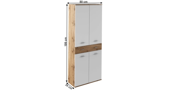 Skříň LYRIK 4D1S, dub wotan/bílá