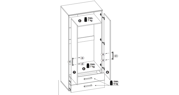 Skříň OLMUE 2D2S, san remo/bílý lesk