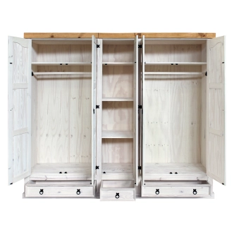 Skříň PIMBOW 3D1S, masiv borovice, bílý vosk