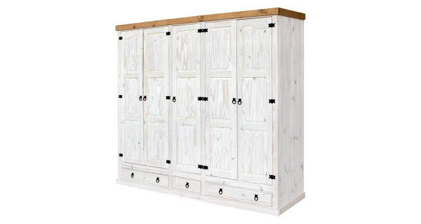 Skříň PIMBOW 3D1S, masiv borovice, bílý vosk