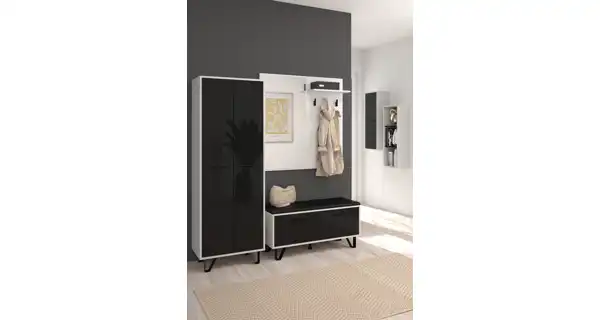 Skříň PRUDHOE 2D, bílá/černý lesk