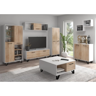 Skříň PRUDHOE 2D, bílá/dub sonoma, 5 let záruka