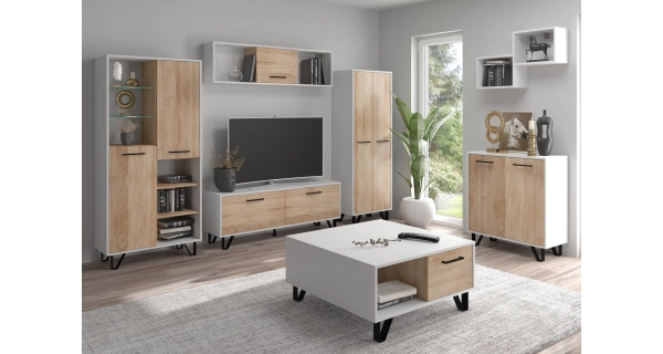 Skříň PRUDHOE 2D, bílá/dub sonoma, 5 let záruka