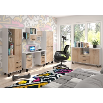 Skříň PRUDHOE 2D, bílá/dub sonoma, 5 let záruka