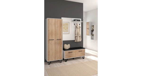 Skříň PRUDHOE 2D, bílá/dub sonoma, 5 let záruka