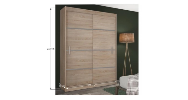 Skříň RINAME 150 s posuvnými dveřmi, dub sonoma/šedá