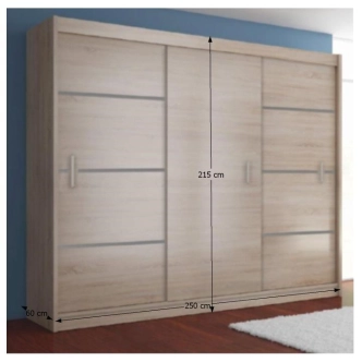 Skříň RINAME 250 s posuvnými dveřmi, dub sonoma/šedá