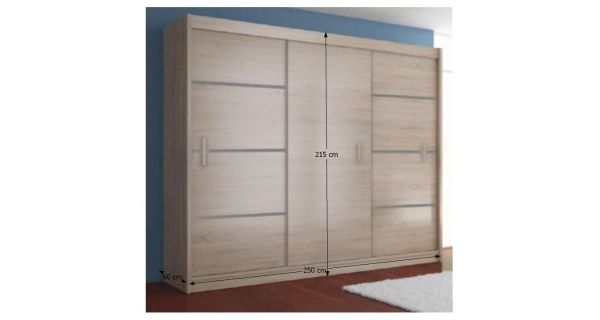 Skříň RINAME 250 s posuvnými dveřmi, dub sonoma/šedá