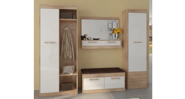 Skříň s věšákem GATTON, dub sonoma/bílý lesk, 5 let záruka