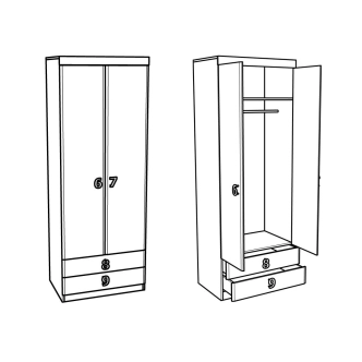 Skříň STUKIN 2, dub bílý/modrá