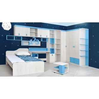 Skříň STUKIN 2, dub bílý/modrá