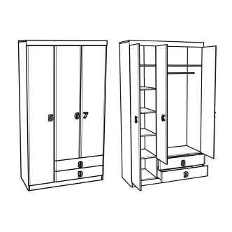 Skříň STUKIN 3, dub bílý/růžová