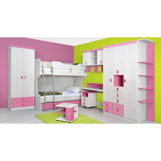 Skříň STUKIN 3, dub bílý/růžová