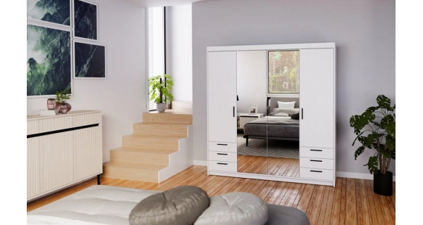 Skříň TEKEN 4D 6S se zrcadlem, bílá